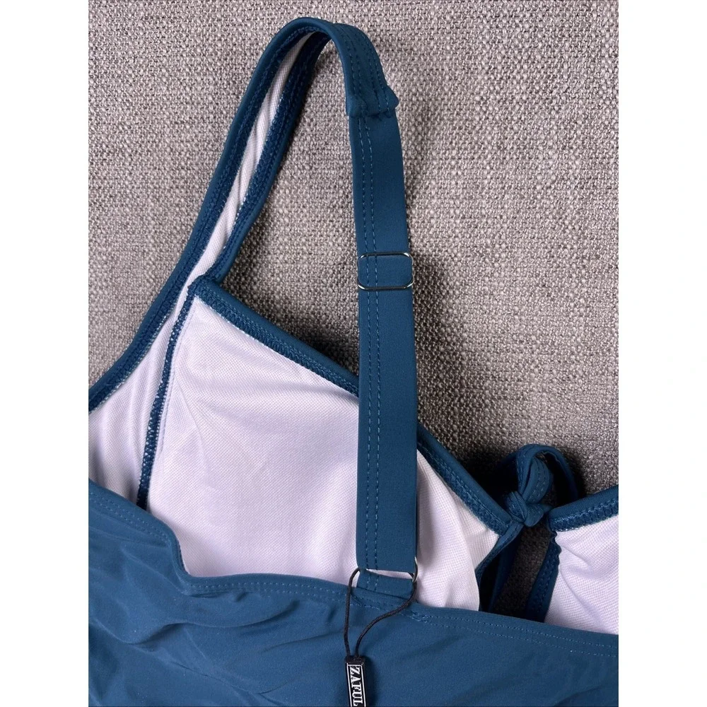 ZAFUL Bikini Top Teal Blue Front Tie Keyhole Adjustable‎ Straps Women's XL 12/14